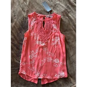 Brand New Daniel Rainn Women's Small Coral Floral Lace Embroidered Blouse Top